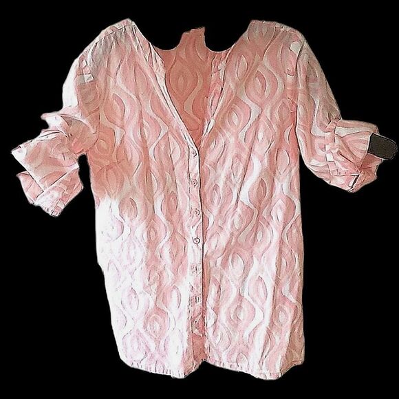 Hannah Peach & White Cotton Button-Down Blouse size M - Picture 1 of 7